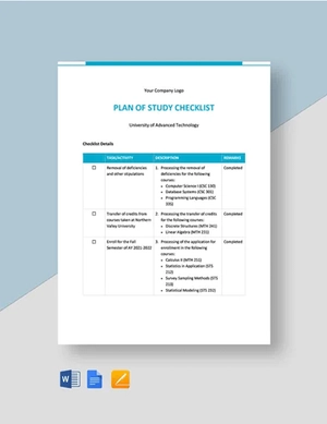 Plan of Study Checklist Template
