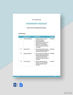 Internship Checklist Template