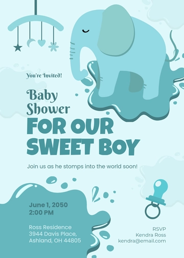 Blue Elephant Boy Baby Shower Invitation Template | Template.net