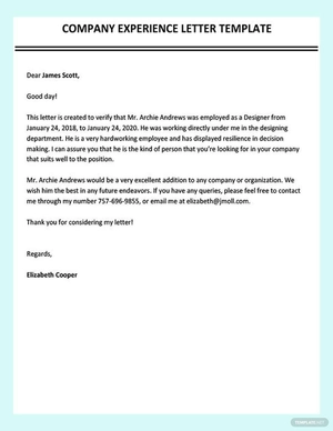 Company Experience Letter Template