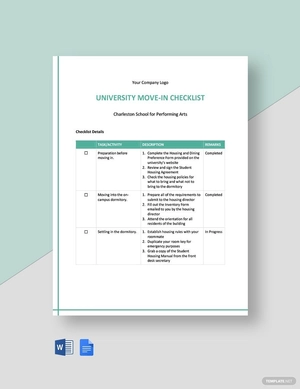 University Move In Checklist Template