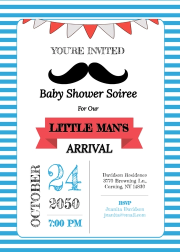 Mustache Baby Shower Invitation Template for Boys - Edit Online & Download