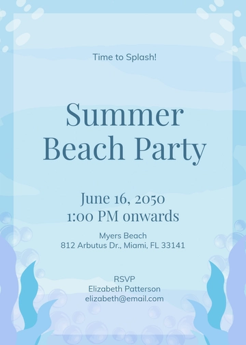 Modern Watercolor Beach Invitation Template - Edit Online & Download