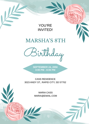Flower & Leaves Watercolor Invitation Template - Edit Online & Download