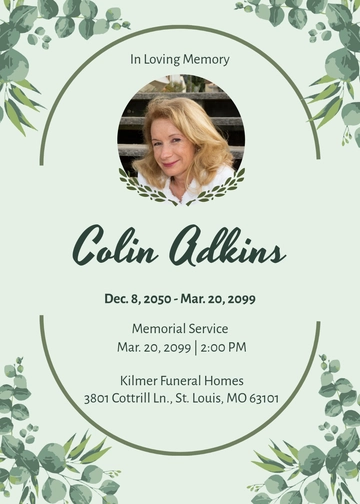 Greenery Memorial Invitation Template - Edit Online & Download