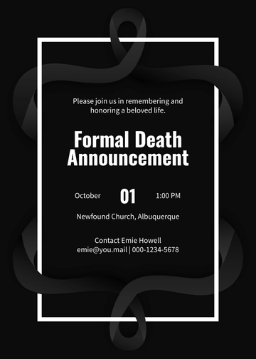 Death Announcement Invitation with Photo Template - Edit Online & Download