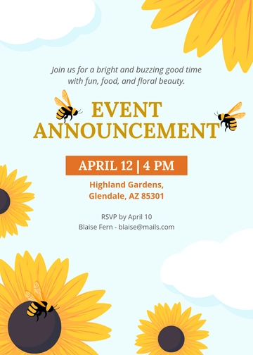 Sunflower & Bee Announcement Invitation Template - Edit Online & Download