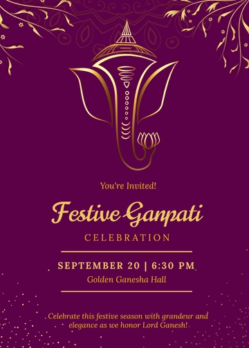 Gold Festive Ganpati Invitation Template - Edit Online & Download