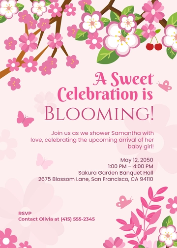 Cherry Blossom Girl Baby Shower Invitation Template - Edit Online & Download