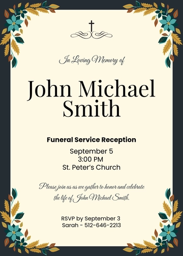 Funeral Service Reception Invitation Template - Download | Template.net