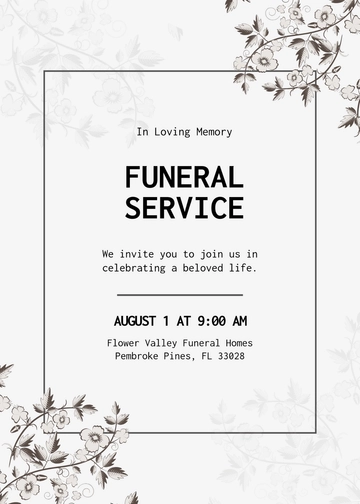 Floral Funeral Service Invitation Design Template - Edit Online & Download