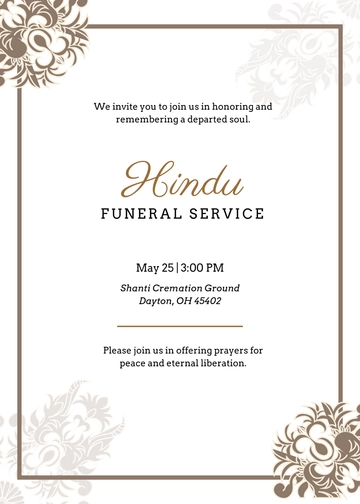 Hindu Funeral Service Invitation Template - Edit Online & Download