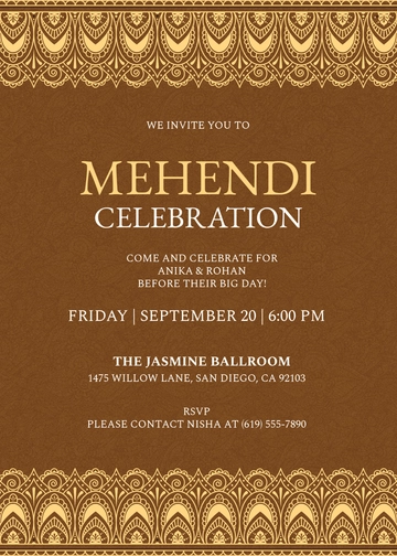 Elegant Mehendi Invitation Template - Edit Online & Download