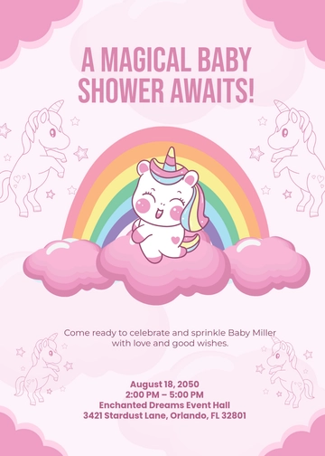 Girl Unicorn Baby Shower Invitation Template - Edit Online & Download