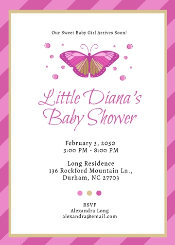 Girl Baby Shower Invitation Template with Gold Border - Edit Online & Download