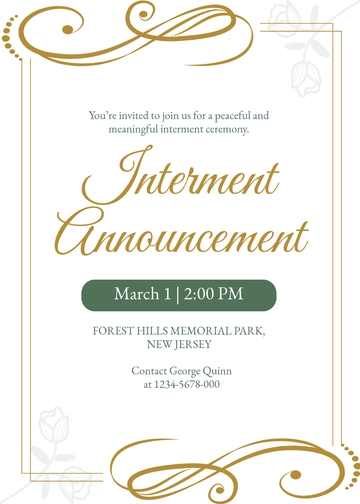 Unique Interment Announcement Invitation Template - Edit Online & Download