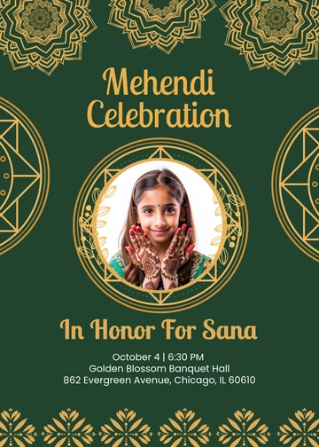 Green and Gold Dress Code Mehendi Invitation Template - Edit Online & Download
