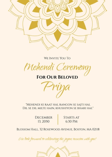 Minimalist Mehendi Wording Invitation Template - Edit Online & Download