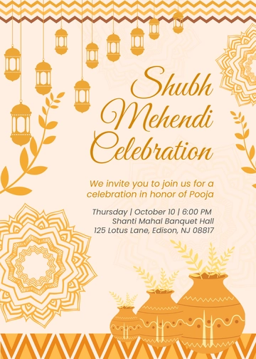 Modern Hindu Mehendi Invitation Template - Edit Online & Download