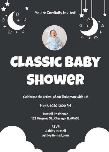 Black and White Boy Baby Shower Invitation Template - Edit Online & Download