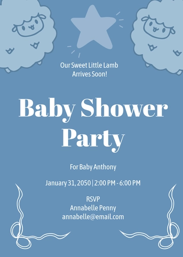 Navy Blue Little Lamb Boy Baby Shower Invitation Template - Edit Online & Download