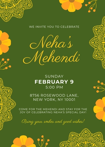Mehendi Invitation Template with Message - Edit Online & Download