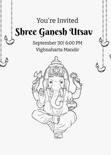 Black Ganpati Vector Invitation Template - Edit Online & Download