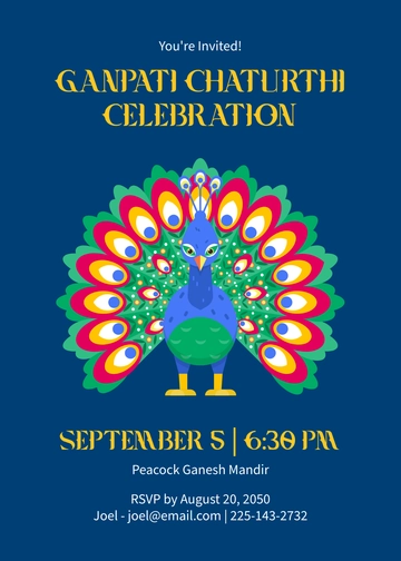 Ganpati Invitation with Peacock Design Template - Edit Online & Download