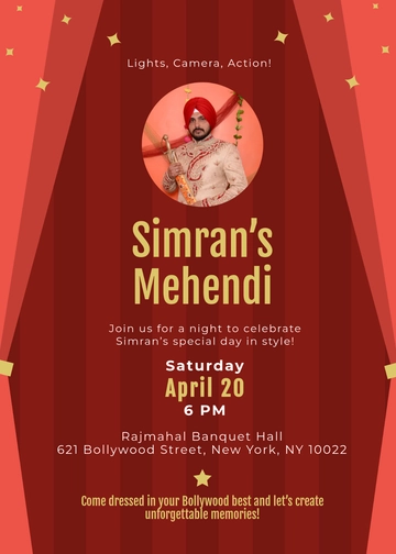 Bollywood Mehendi Invitation Template - Edit Online & Download