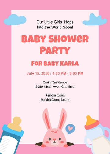 Bunny Girl Baby Shower Invitation Template - Edit Online & Download