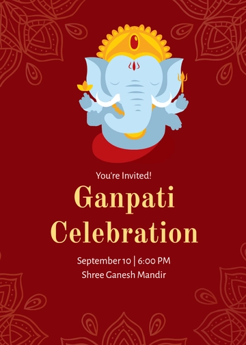 Red Indian Ganpati Invitation Template - Edit Online & Download