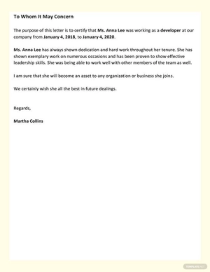 Experience Letter Format Template