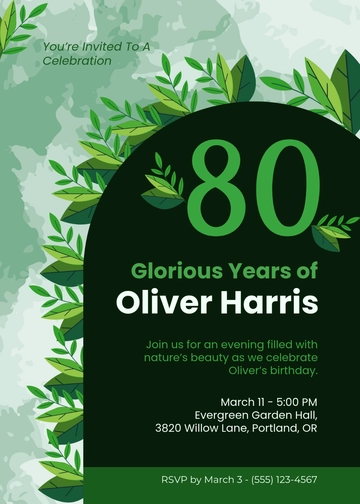 Aesthetic Greenery 80th Birthday Invitation Template - Edit Online & Download