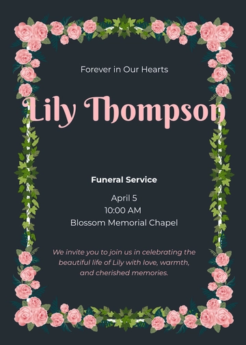 Pink Roses Funeral Service Invitation Template - Edit Online & Download