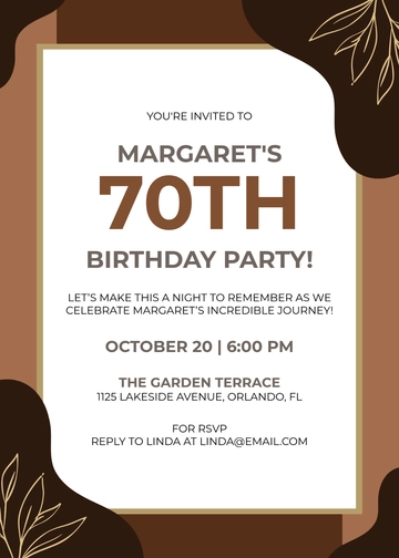 Modern 70th Birthday Party Invitation Template - Edit Online & Download