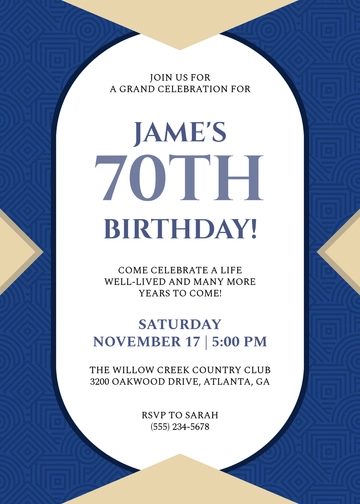 Male 70th Birthday Invitation Template - Edit Online & Download