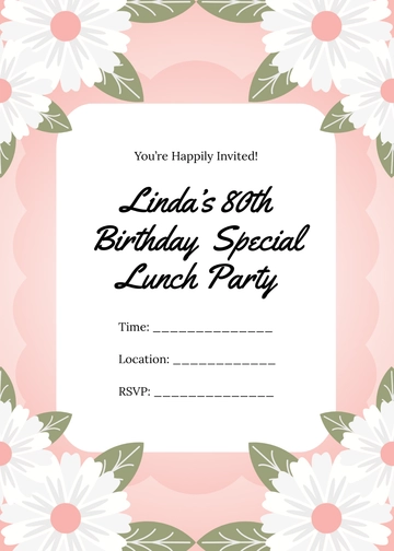 Blank 80th Birthday Lunch Invitation Template - Edit Online & Download
