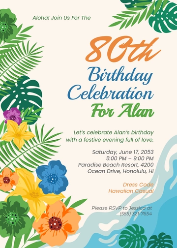 Editable Hawaiian 80th Birthday Invitation Template - Edit Online & Download