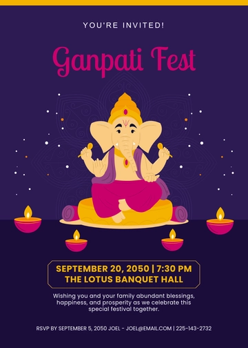 Modern Ganpati Invitation with Message Template - Edit Online & Download