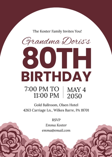 Minimalist 80th Birthday Invitation Design Template - Edit Online & Download
