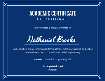 Academic Certificate for Excellence Award Template - Edit Online & Download