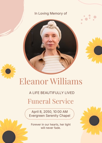 Aesthetic Sunflower Funeral Service Invitation Template - Edit Online & Download