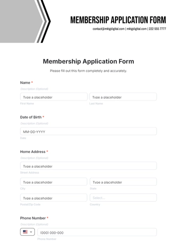 Membership Application Form Template - Edit Online & Download