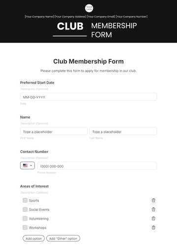 Club Membership Form Template - Edit Online & Download