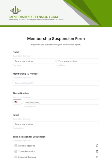 Membership Suspension Form Template - Edit Online & Download