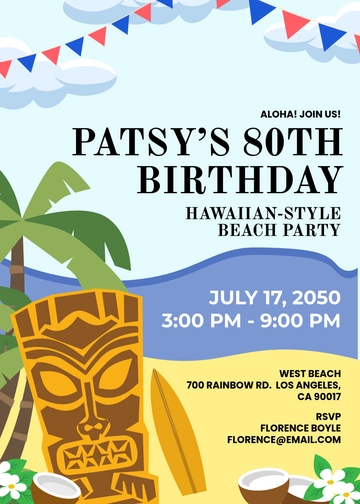 Hawaiian 80th Birthday Invitation Template - Edit Online & Download