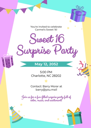 Colorful Sweet 16 Surprise Invitation Template - Edit Online & Download Colorful Sweet 16 Surprise Invitation Template - Edit Online & Download