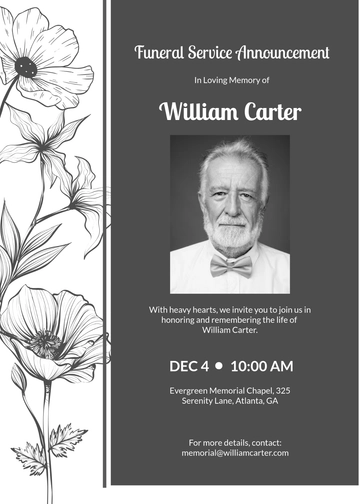 Funeral Service Announcement Invitation Template - Edit Online & Download