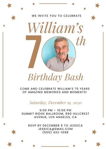 Formal Milestone 70th Birthday Invitation Template - Edit Online & Download