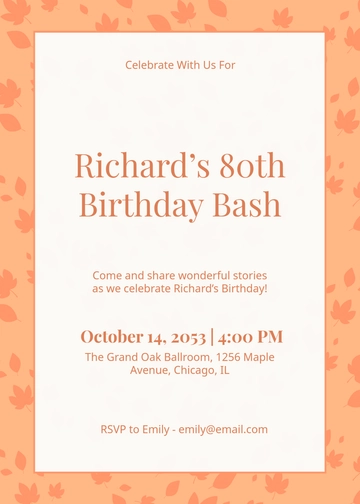 80th Birthday Party Invitation Template - Edit Online & Download